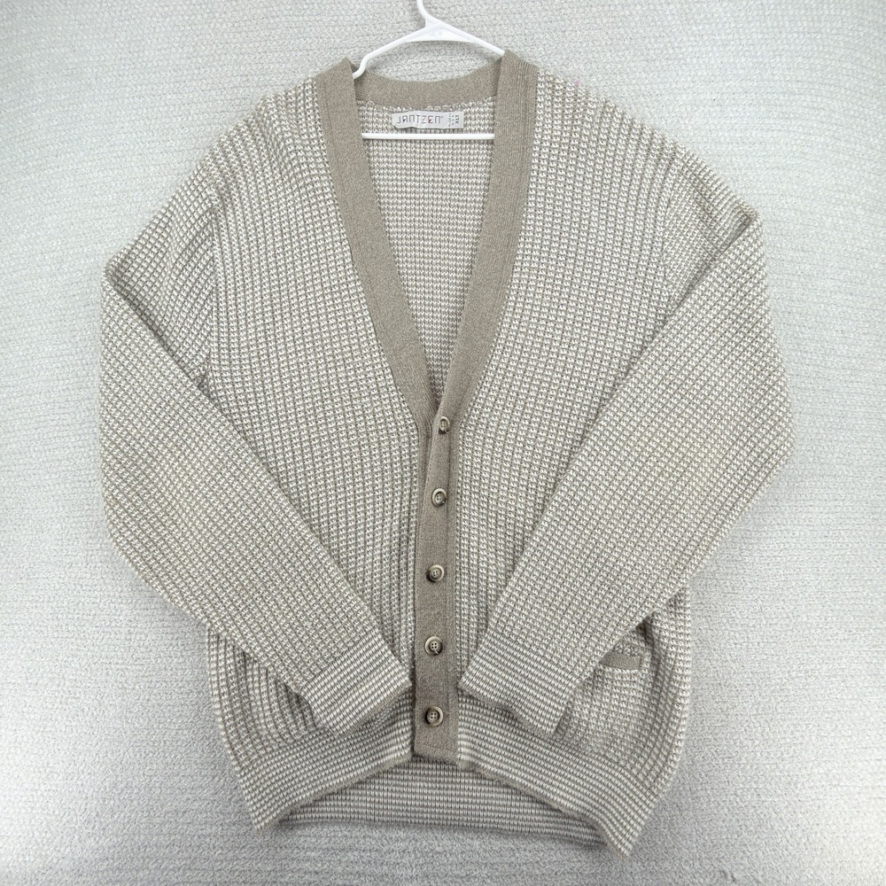 Vintage Jantzen Cardigan Sweater Men XL Tall Beige Birdseye Knit USA Made